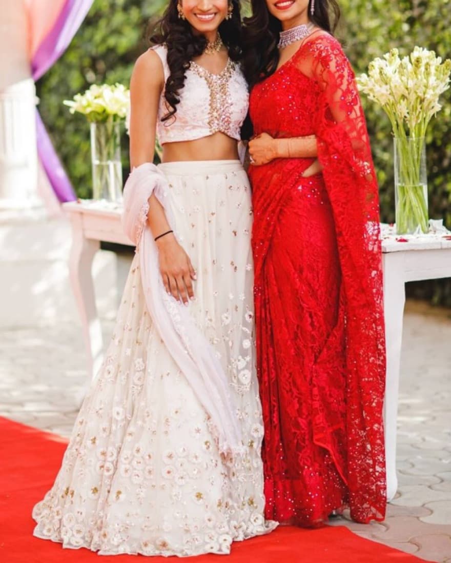 Cream Gold Embroidered Indian Lehenga  - Image 1