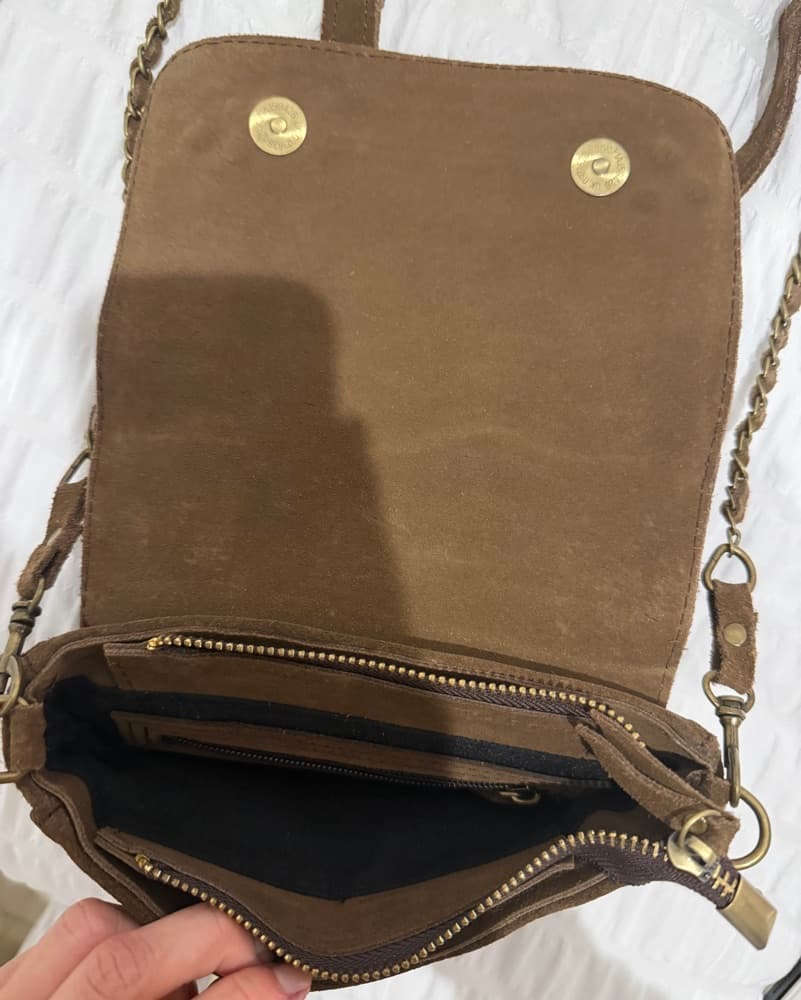 Brown Suede Crossbody Bag - Image 1