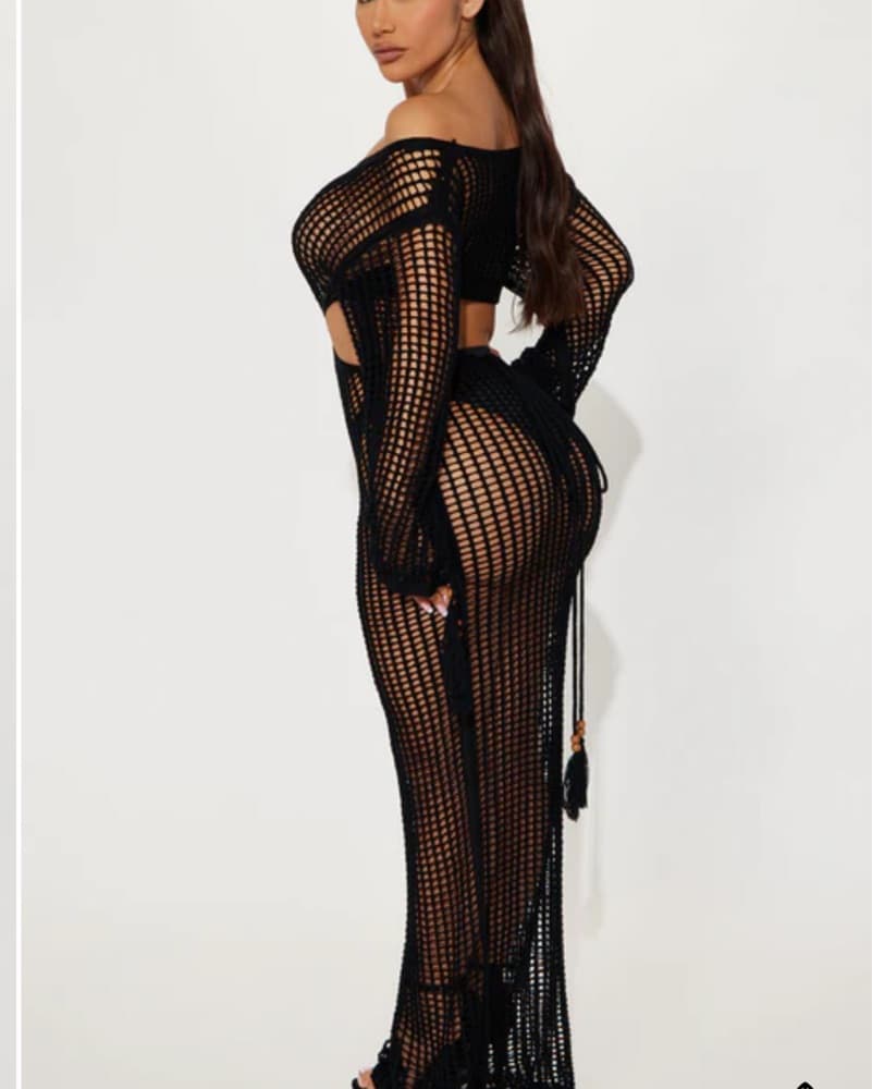 Black Crochet Coverup Maxi Dress - Image 3