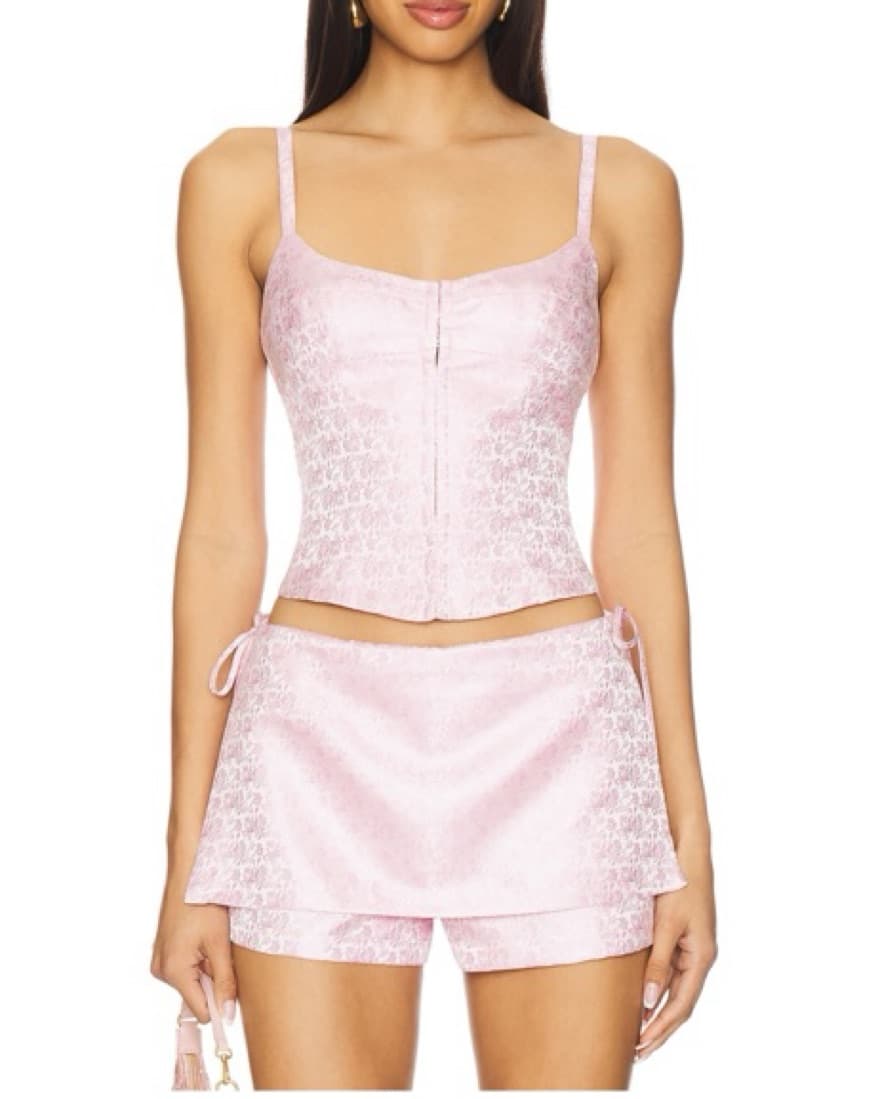 Pink Floral Lace Crop Top and Shorts Set - Image 2