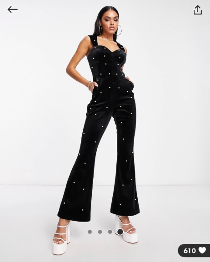 Velvet Bustier Pearl Flare Jumpsuit - Image 1