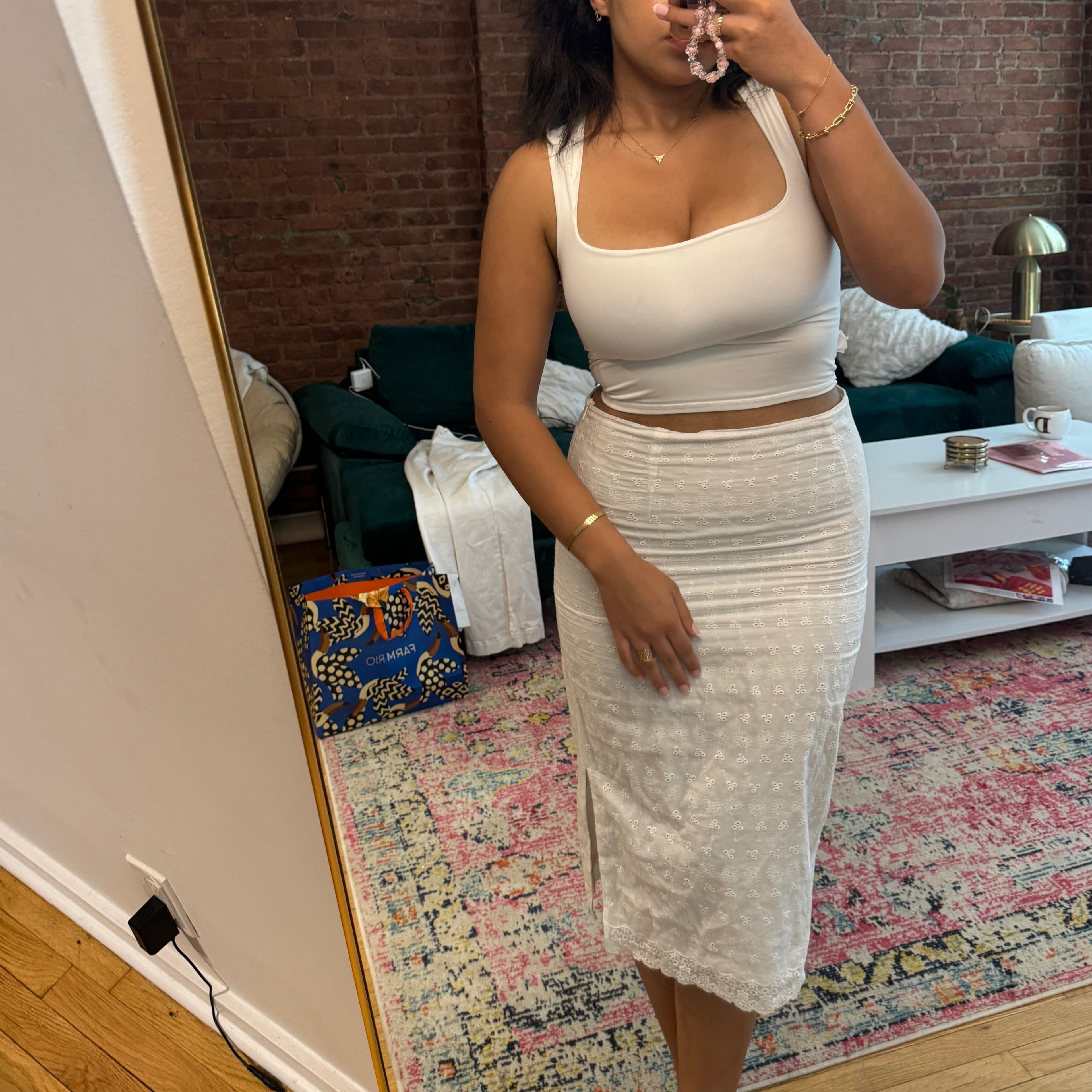 Miaou White Eyelet Midi Skirt - Image 3