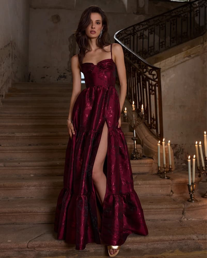 Lucetta Dress in Garnet Baroque Floral - Image 3