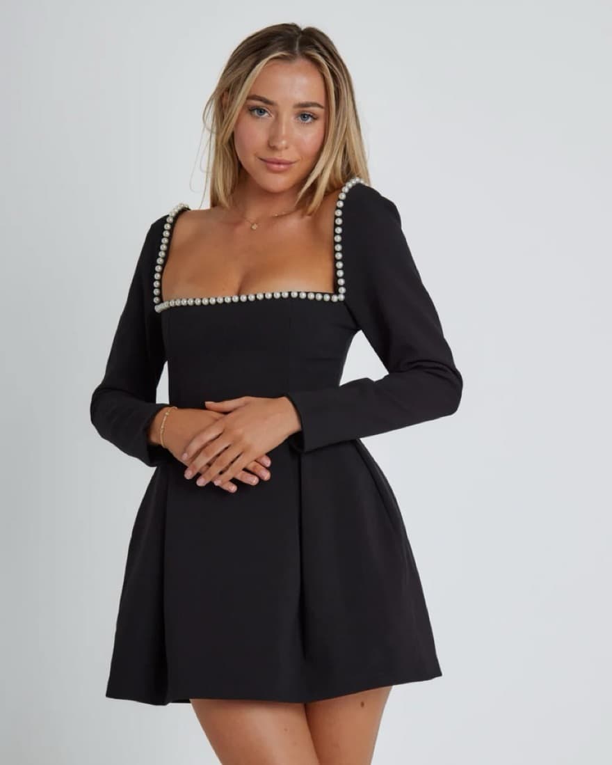 Odd Muse Black Cocktail Dress With Pearl - Image 1