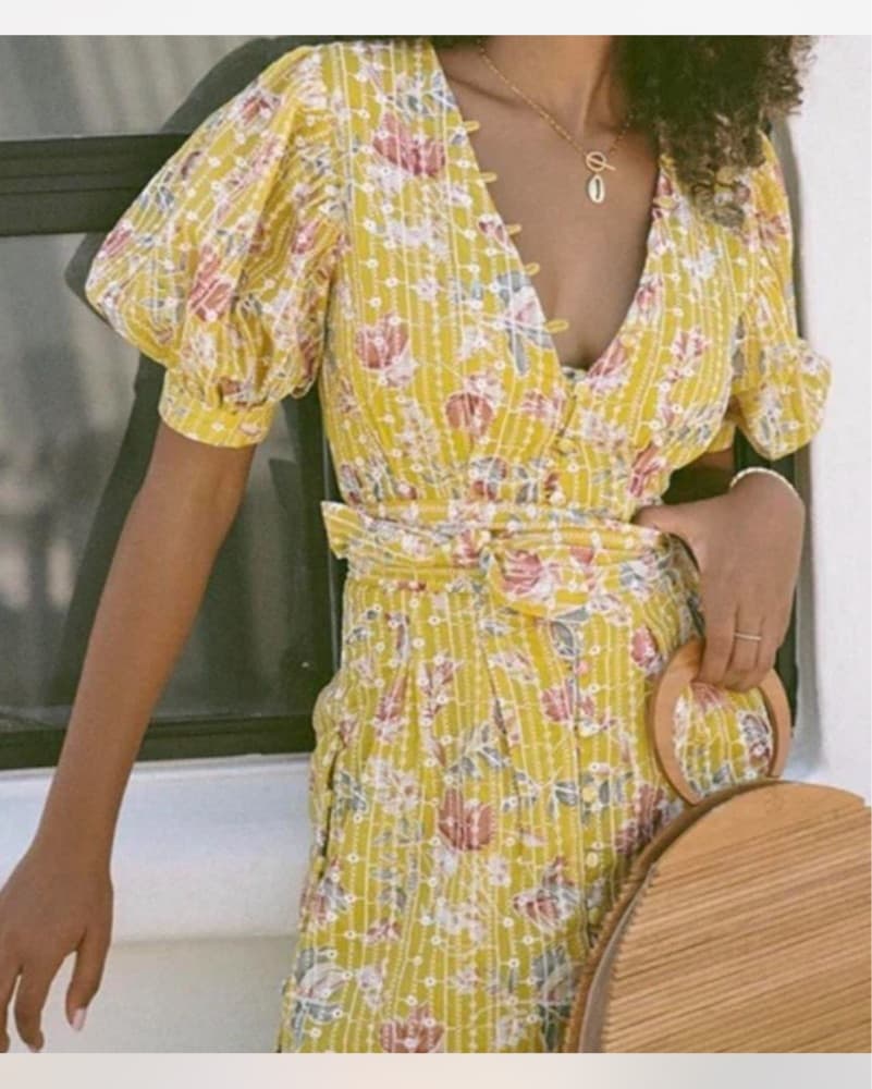 Sabo Dress Yellow Embroidered  - Image 3