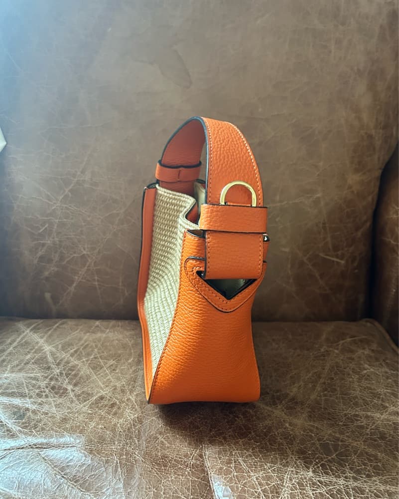 Italian Raffia Handbag - Orange Leather  - Image 4