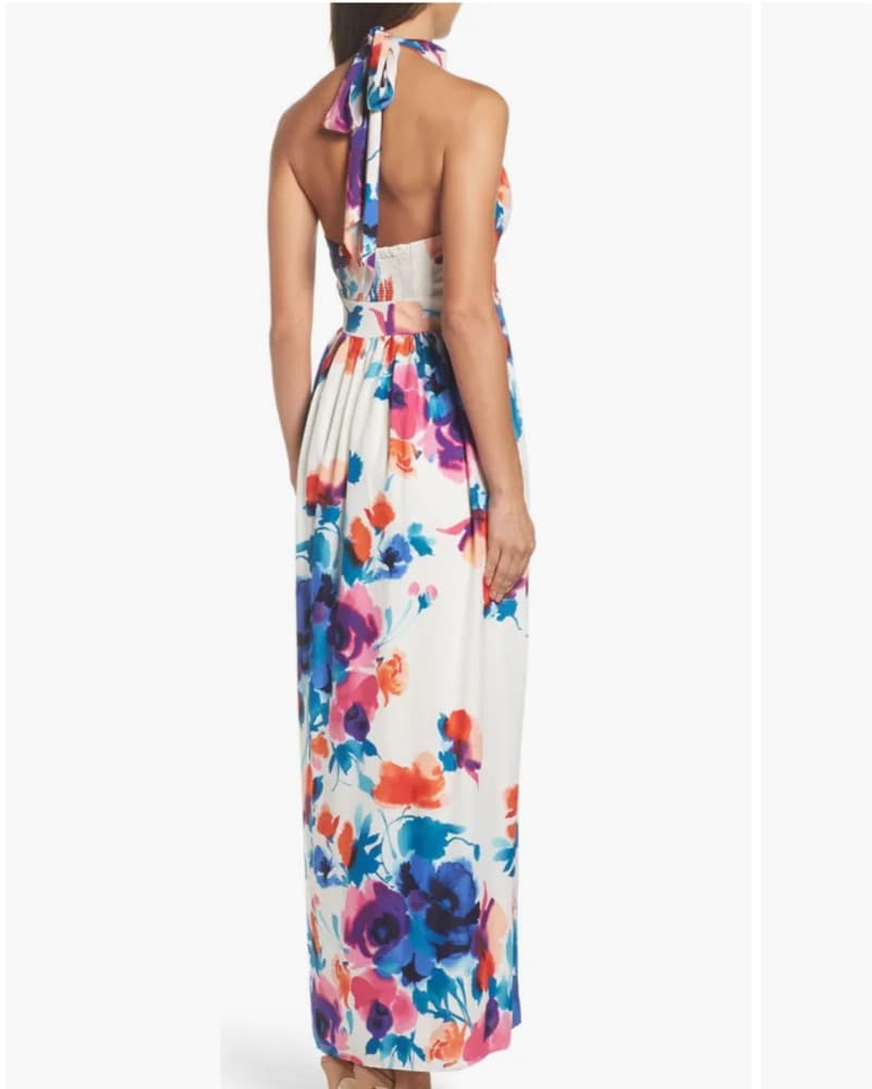 Bridesmaid Floral Halter Maxi Dress - Image 2