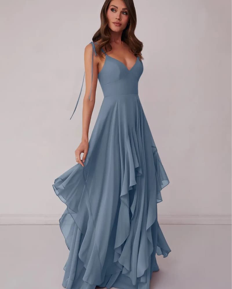 Elegant Ruffled Bridesmaid Maxi Dress - Image 1