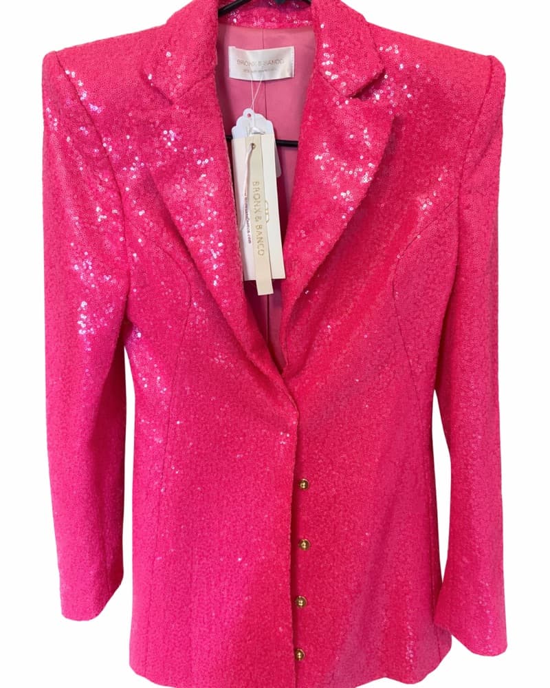 Pink Blazer Sequin Dress Padded Shoulder - Image 4