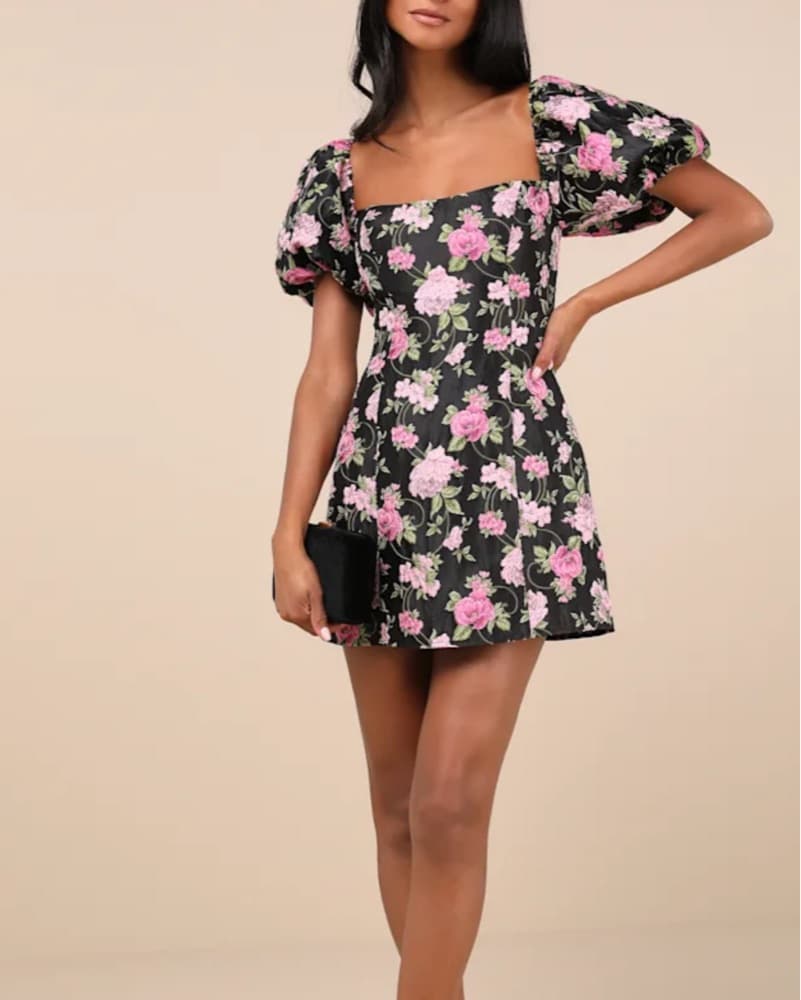 Lulus Black/Pink Floral Mini Dress  - Image 1