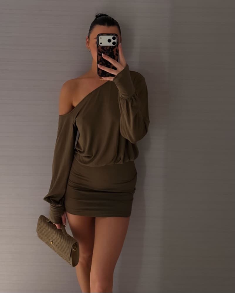 Chic One-Shoulder Olive Dress - Image 1