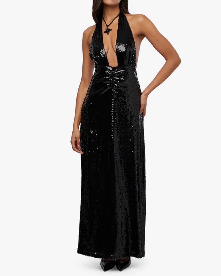 WeWoreWhat Halter Sequin Black Gown - Image 1