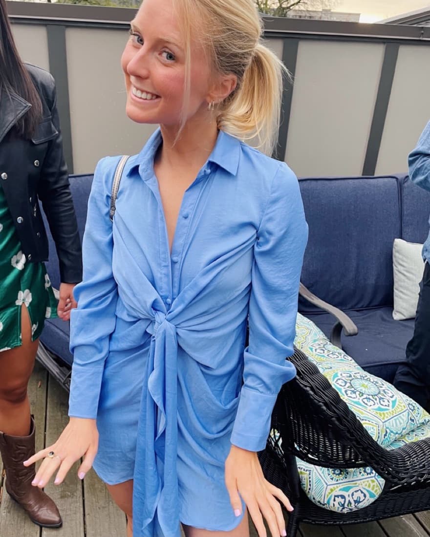 Blue Silky Button Down Dress - Image 2