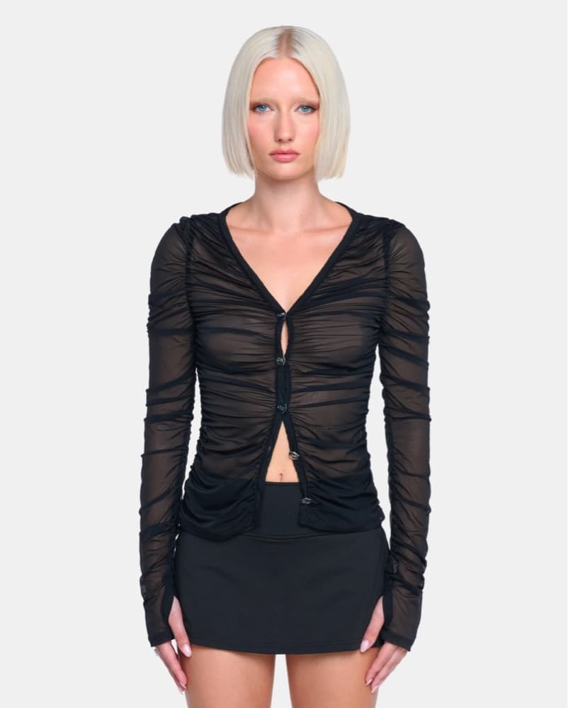 Chic Mesh Ruched Cardigan - Image 1