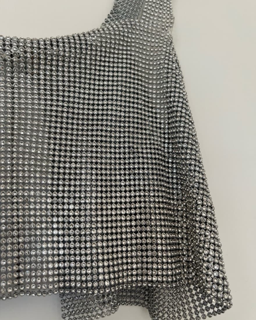 Silver Rhinestone Chainmail Crop Top - Image 3