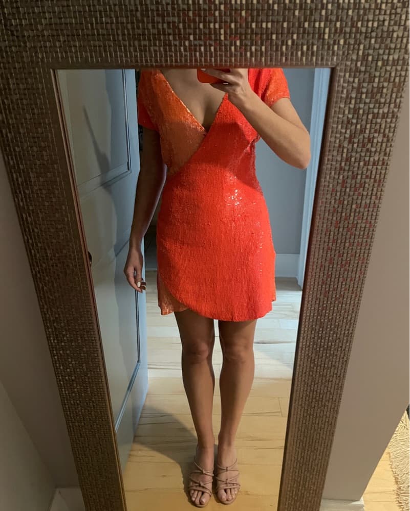 Retrofete Mini Orange Sequin Dress - Image 2