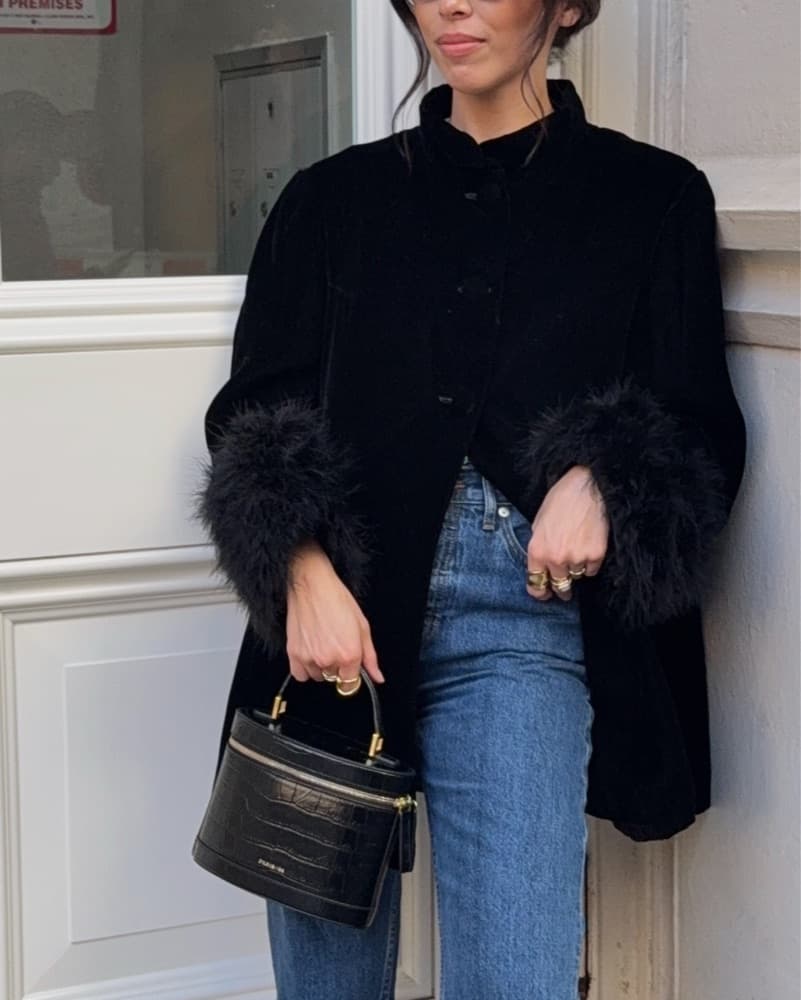 Black Velvet jacket With Fur Sleeves - Image 2
