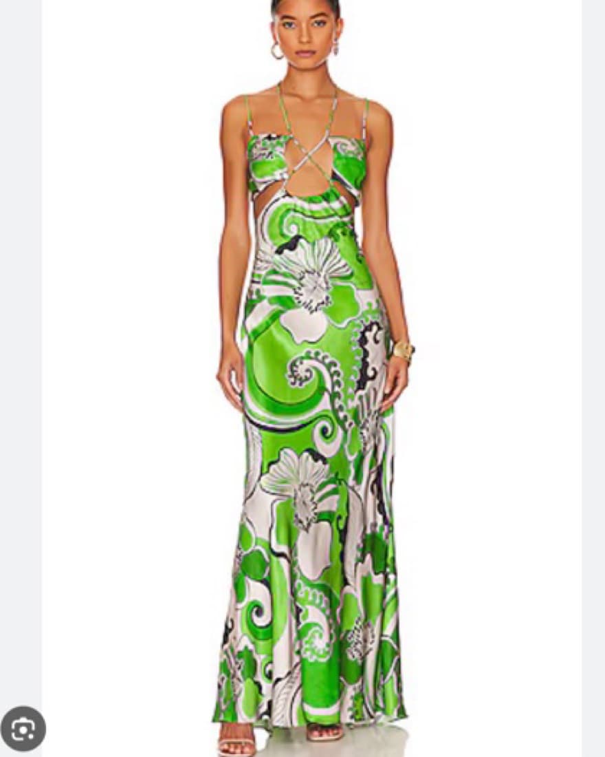 Vibrant Green Floral Maxi Dress - Image 1