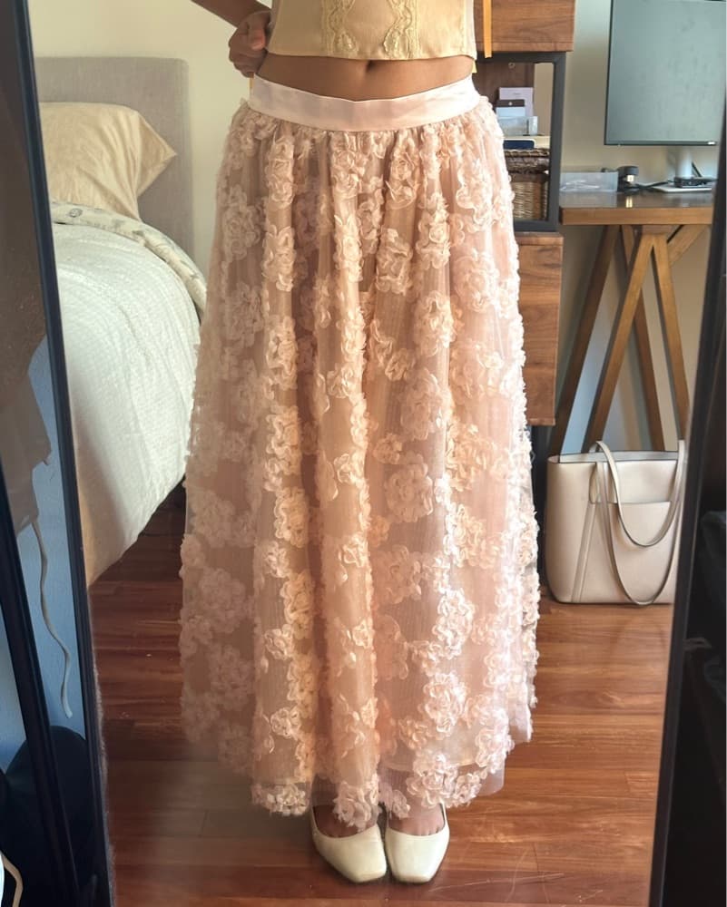 Pink Floral Layered Maxi Skirt - Image 2