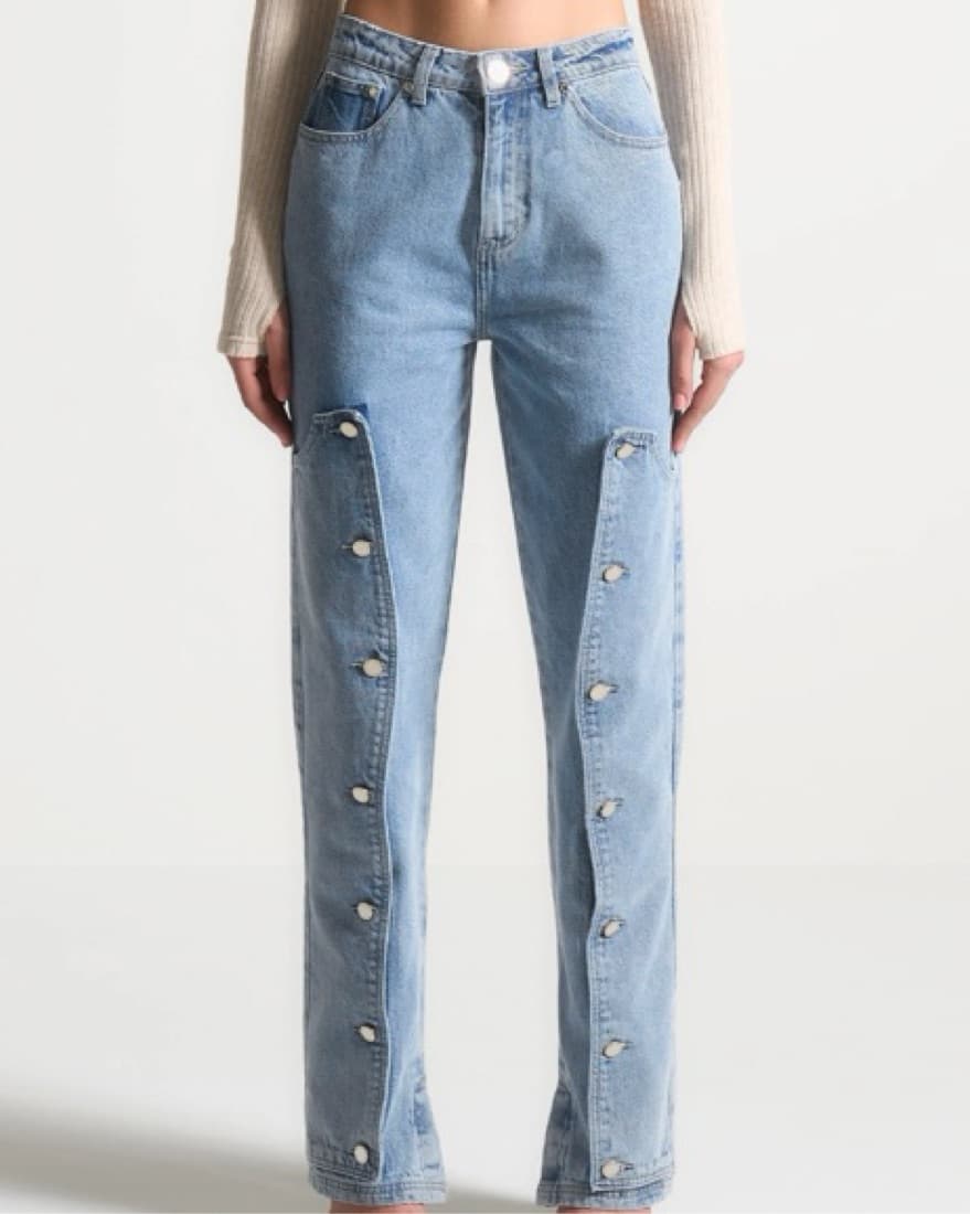 Button Down Overlay Mom Jeans - Mid Blue - Image 4