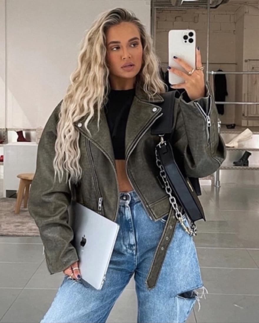 Zara Crop Leather Biker Jacket - Image 2