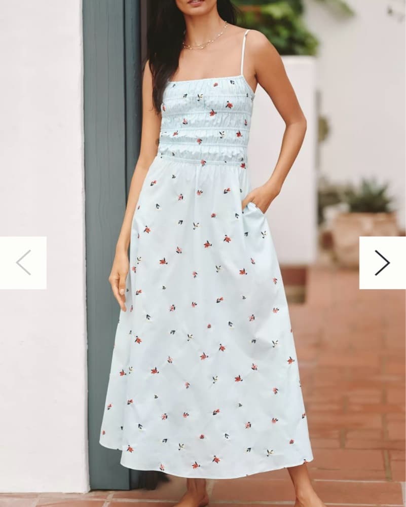 SOLID & STRIPED SLEEVELESS SMOCKED MIDI  - Image 1