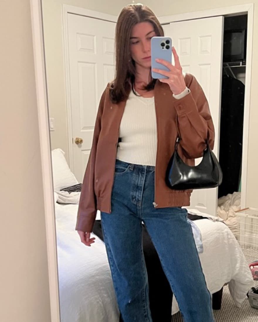 Aritzia Leather Bomber Jacket - Image 2