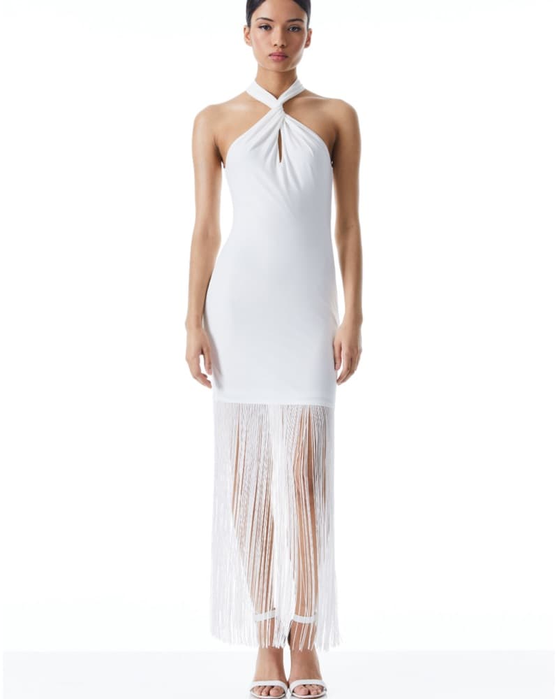 Alice + Olivia Fringe Dress in White - Image 1