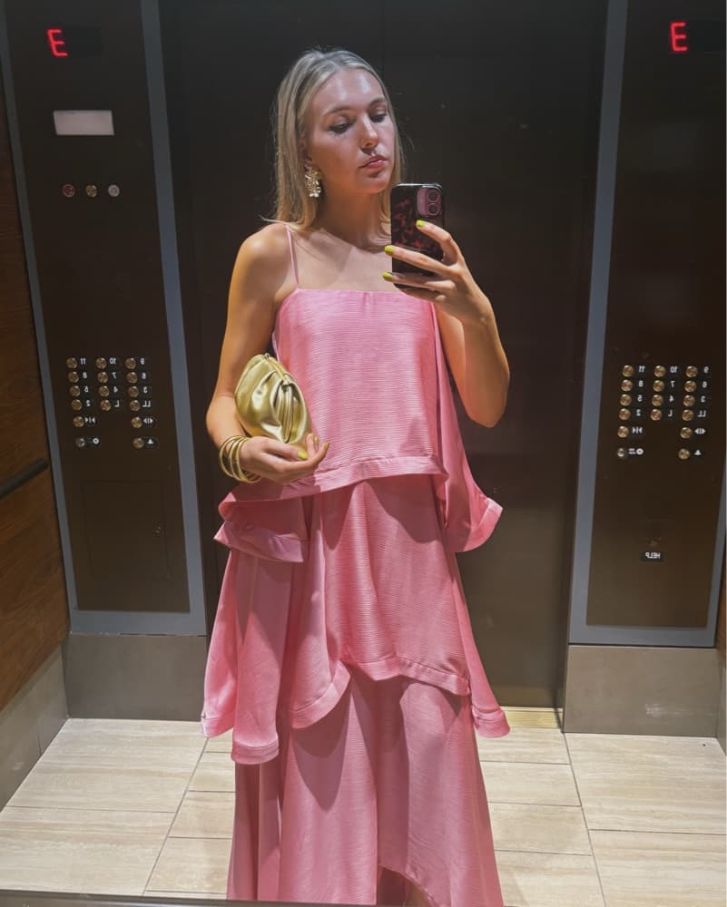 Elliatt Pink Tiered Wedding Guest Gown - Image 3