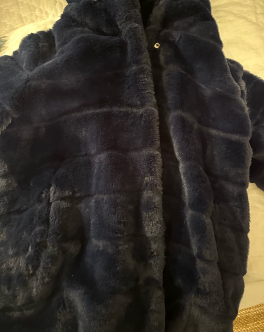 Navy Blue Apparis Fur Jacket With Hood - Image 2