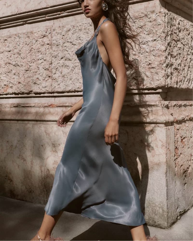 Grey Halter Beaded Maxi Dress - Image 3