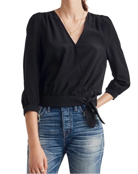 Madewell Black Silk Wrap Top - Image 4