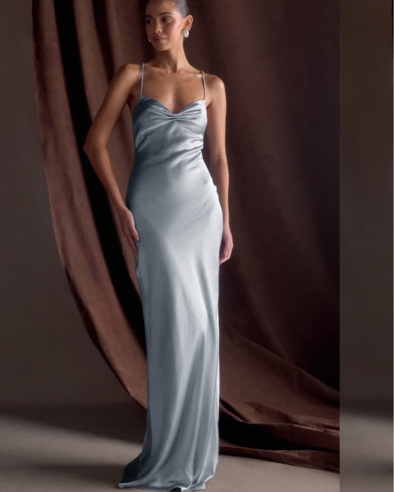 Meshki Blue Satin Maxi Dress - Image 1