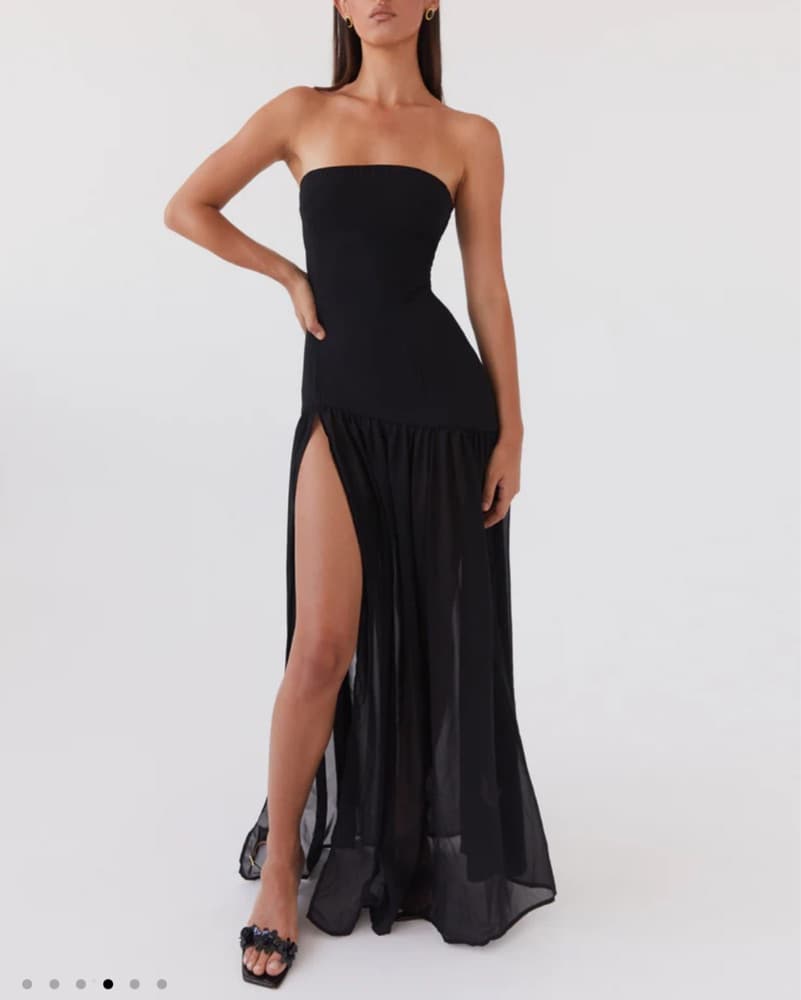 Strapless Black Slit Dress  - Image 3