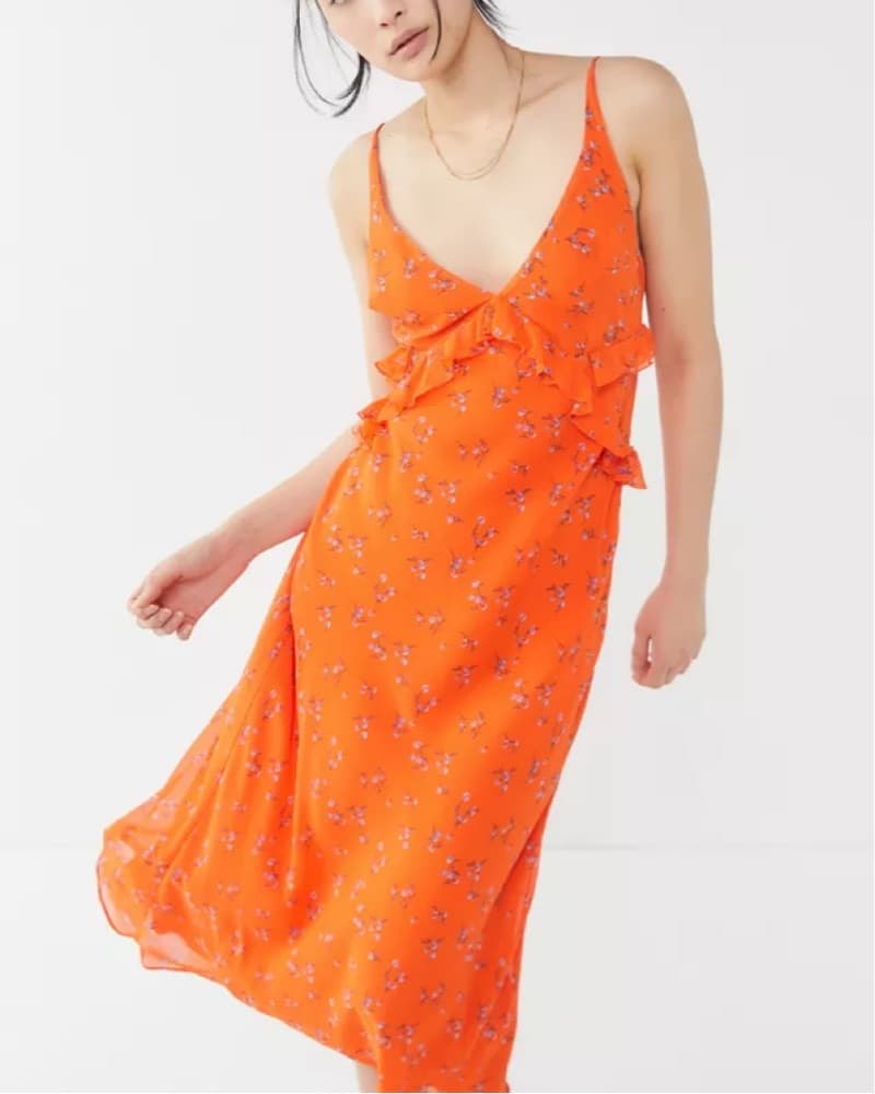Orange Floral Midi Dress - Image 1