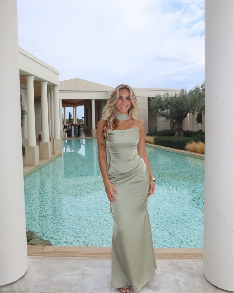 Corset Sage Green Dress With Neck Scarf - Image 6