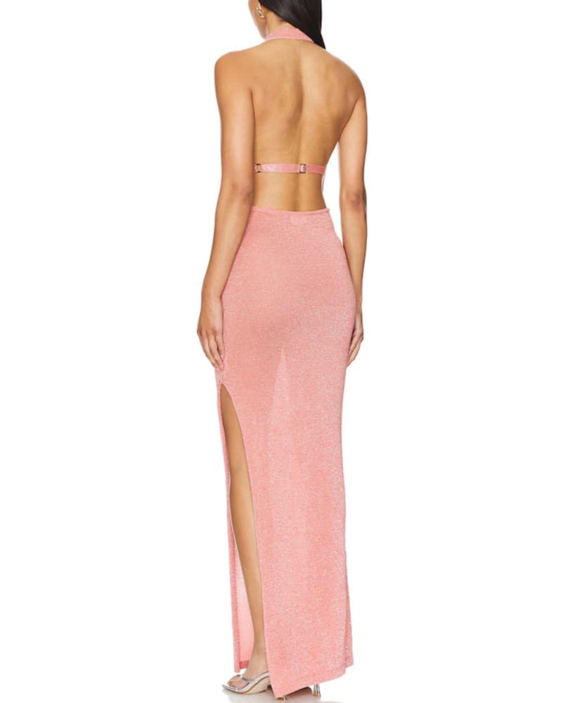 Drape Backless Halter Maxi Dress - Image 2