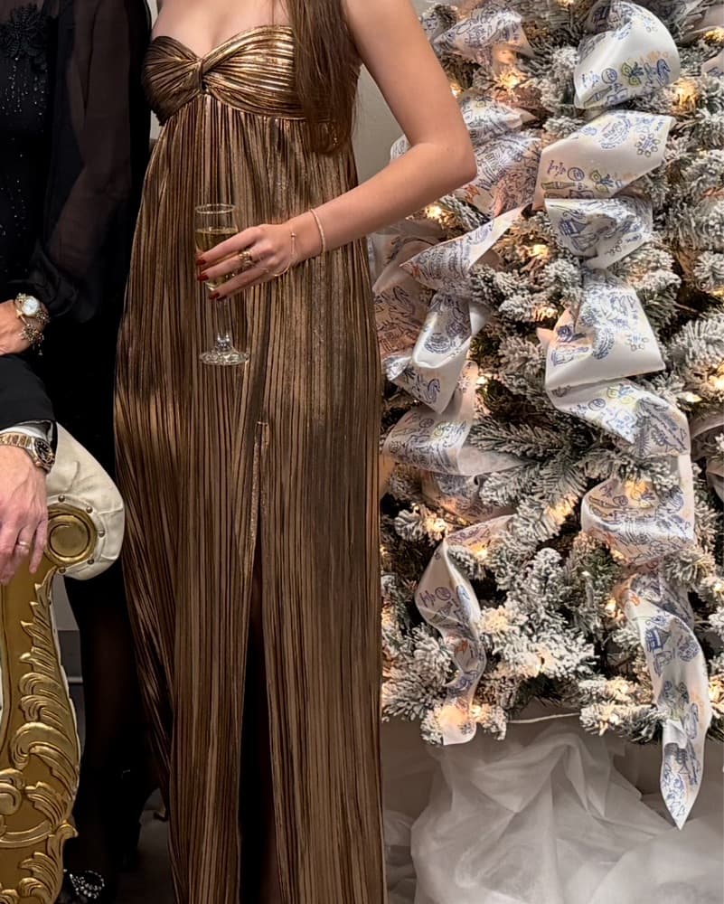 Metallic Pleated Gown - Image 1