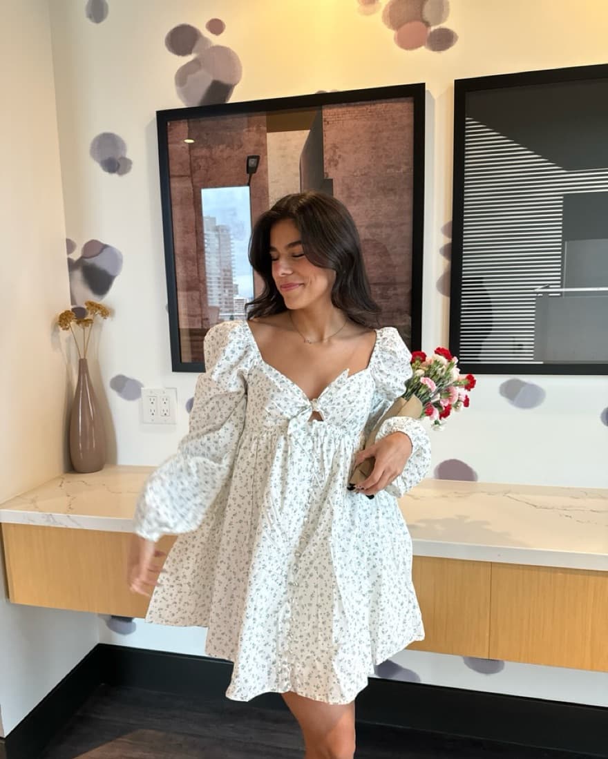 Floral Puffed Sleeve Mini Dress - Image 1