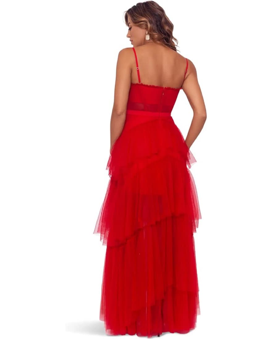 Long Corset Tiered Mesh Illusion Gown - Image 3