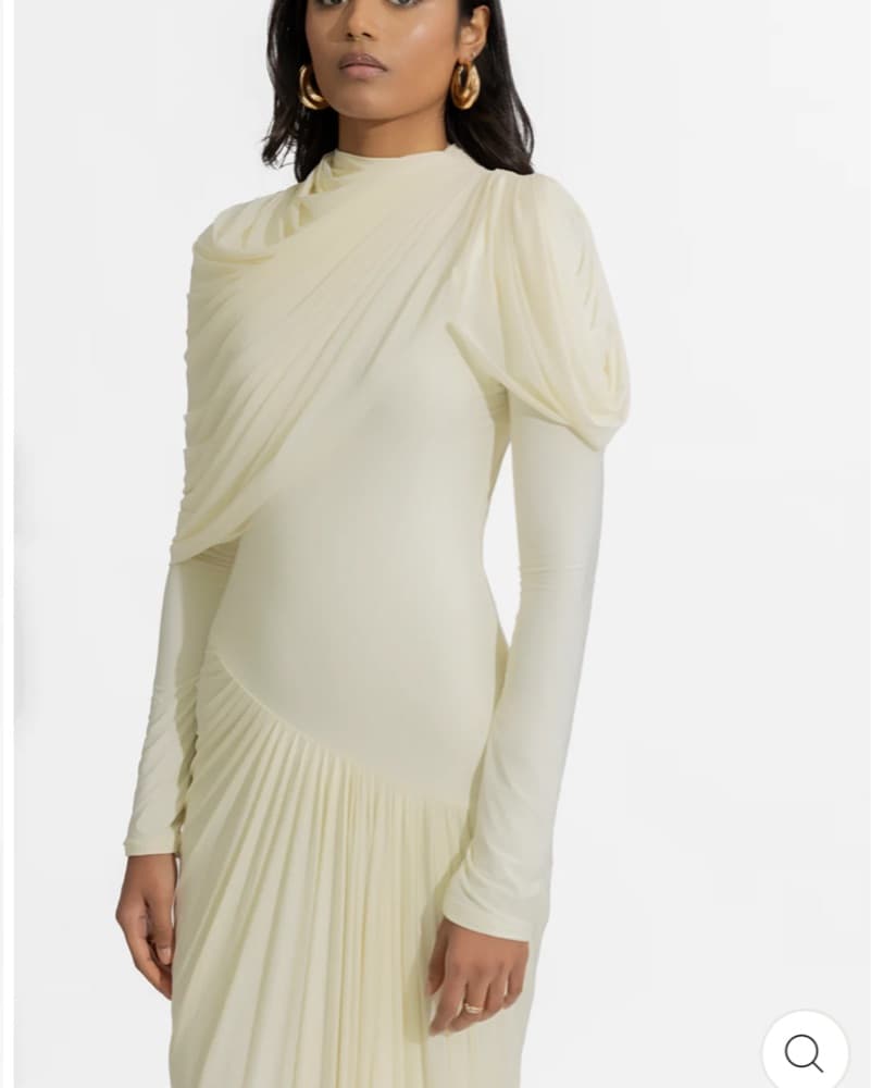 Elegant Ivory Draped Maxi Dress Modest - Image 2