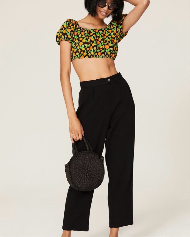 Vibrant Fruit-Patterned Off-Shoulder Crop Top - Image 1