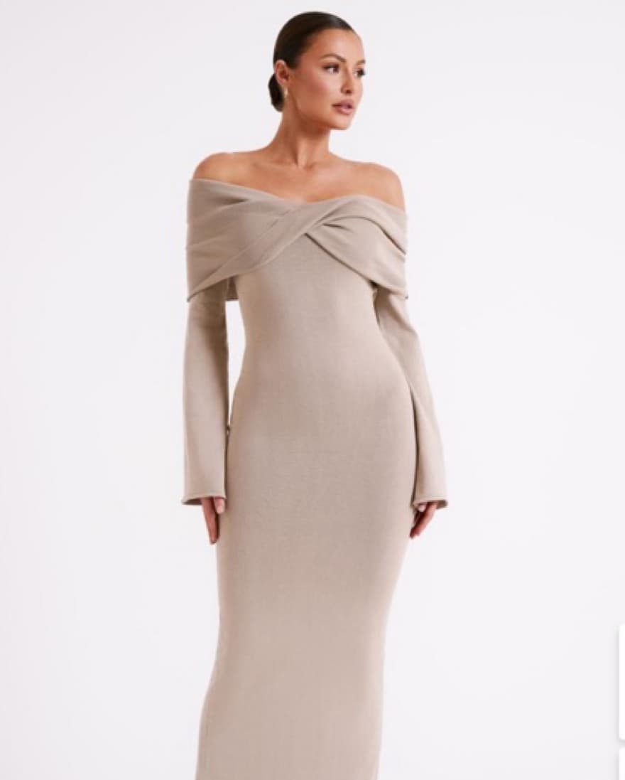 Meshki Off Shoulder Maxi Dress Taupe - Image 4