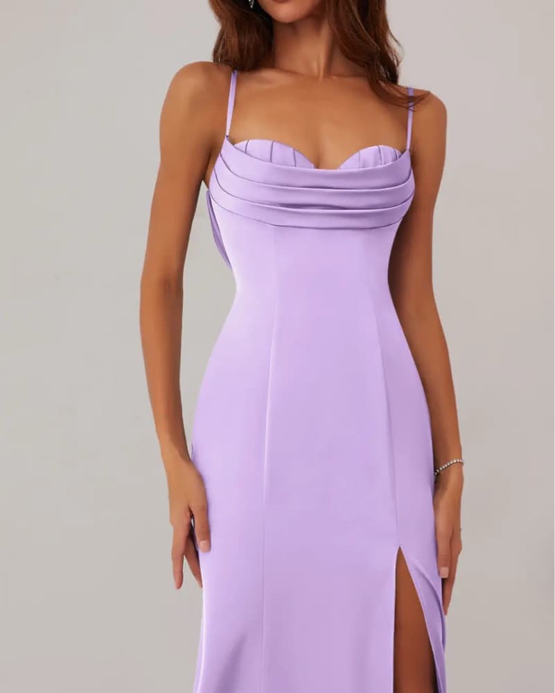 Lace Up Mermaid Stretch Satin Dress - Image 3