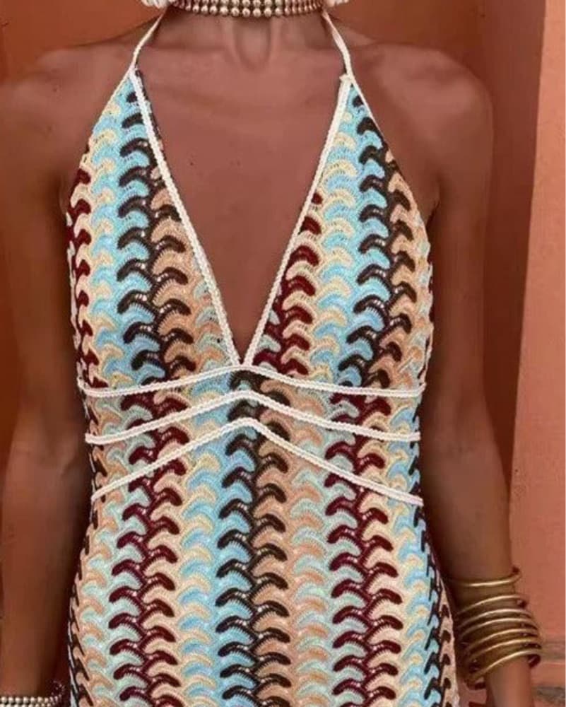 Vibrant Patterned Halter Maxi Dress - Image 2