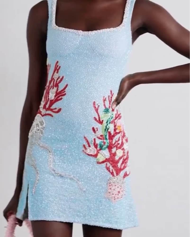 Clio Peppiatt Beaded Blue Seashell Dress - Image 3