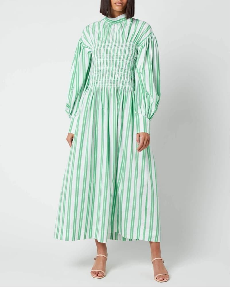 Ganni Green Striped Midi Dress - Image 1