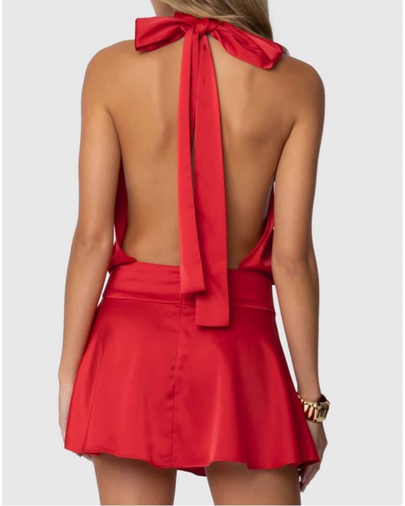Vibrant Red Halter Dress - Image 3