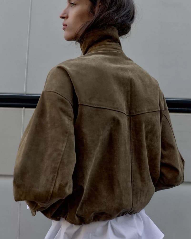 Zara Leather Suede Bomber Jacket - Image 3