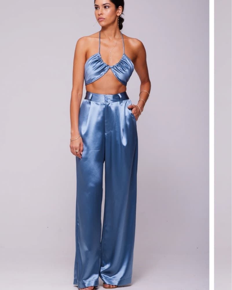 RESA satin pant & top Set In Slate Blue - Image 1